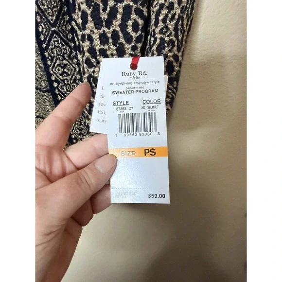 NWT'S Ruby Rd Black Gold Metallic Leopard Fringe Lighweight Open Front PS Small - Picture 2 of 4